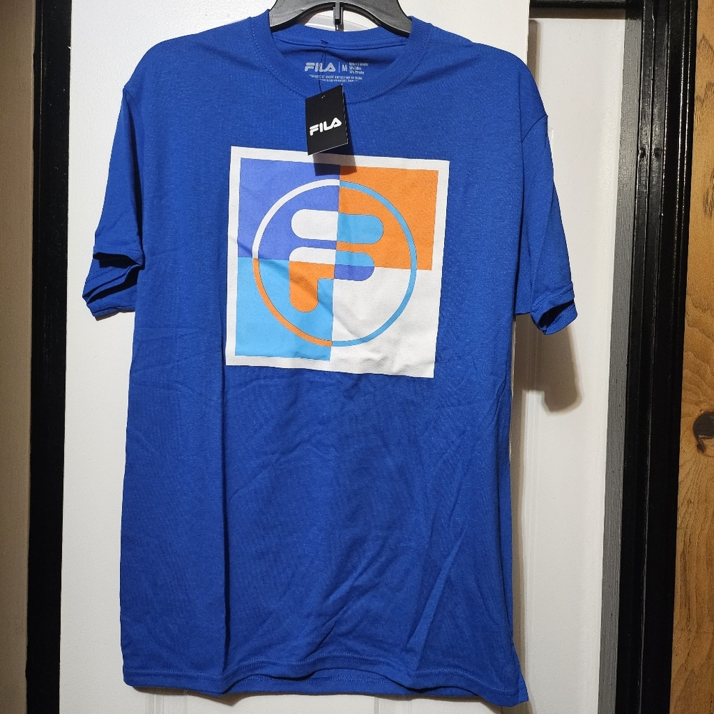 Fila Men's Basic Logo Front Blue Graphic T-Shirt